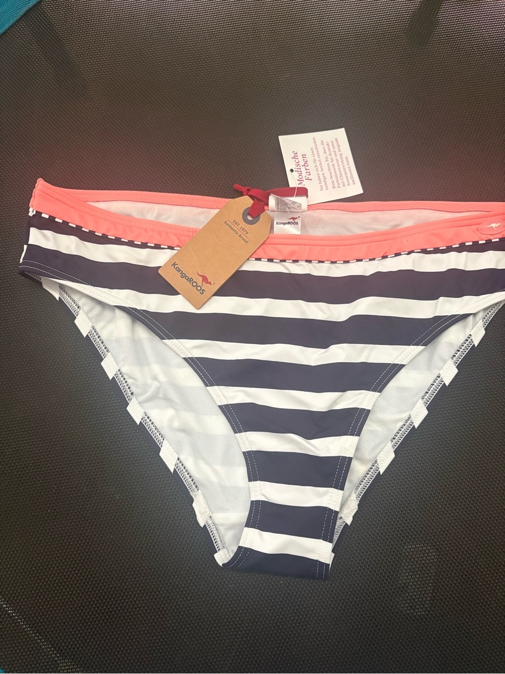 kangaROOS Navy & White Striped Bikini Bottom with Coral Waistband